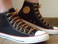 Black and Biscuit High Top Chucks  Wearing black and biscuit high top chucks, right side view 1.